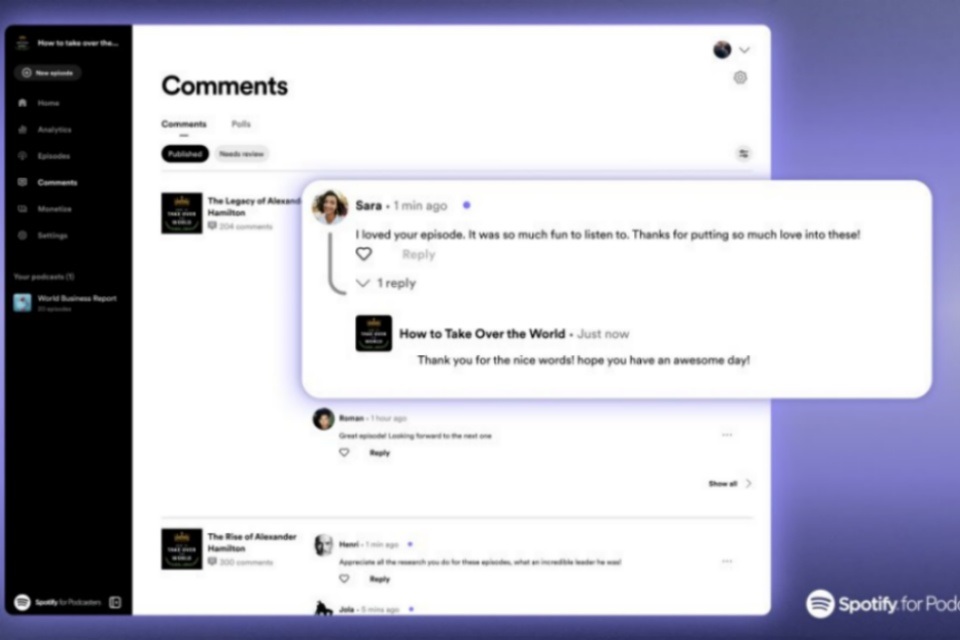 Spotify lança comentários em podcasts e novo app para criadores