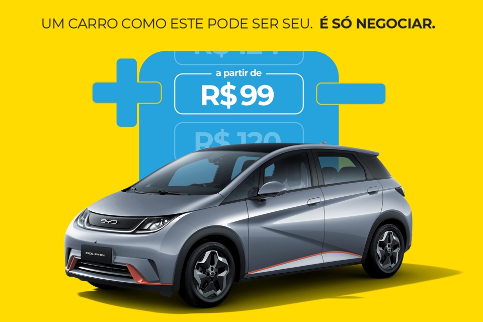 App 99 leiloa carro elétrico BYD Dolphin com lance inicial de R$ 99