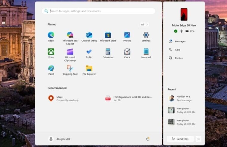 Windows 11 ganha recurso para espelhar a tela do celular no Menu Iniciar